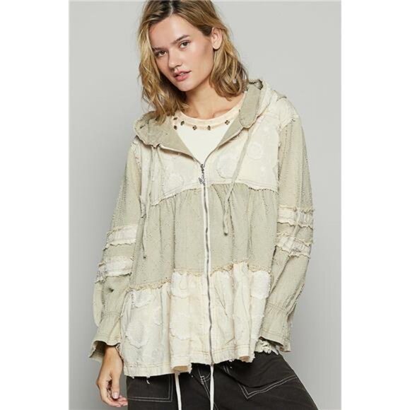 NWT POL Raw Hem Color Block Hooded Jacket - Picture 2 of 4